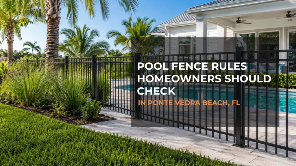Home 8 Black aluminum pool fence separating a backyard swimming pool from a residential yard in Ponte Vedra Beach Florida